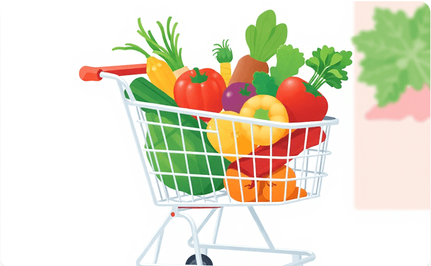 Shopping cart full of fresh vegetables